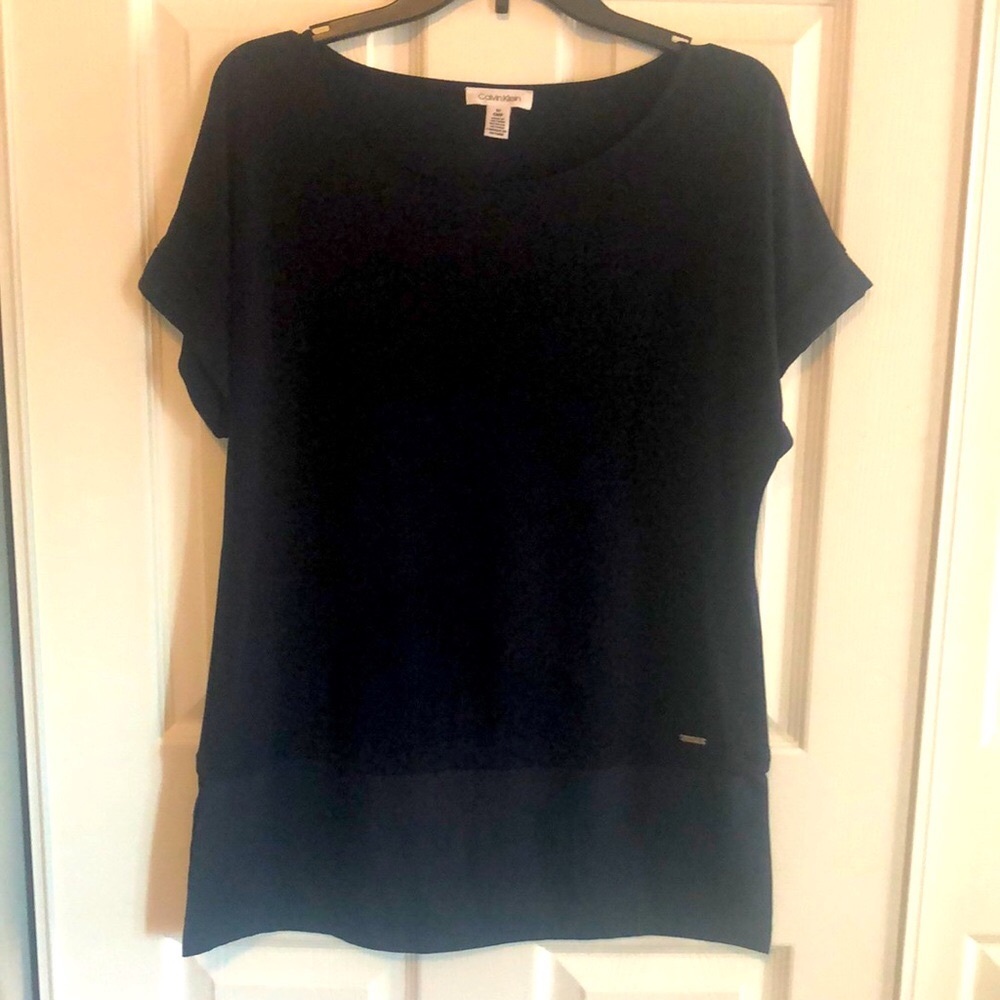 CALVIN KLEIN Navy Blue Short Sleeve Blouse Tunic Size Small